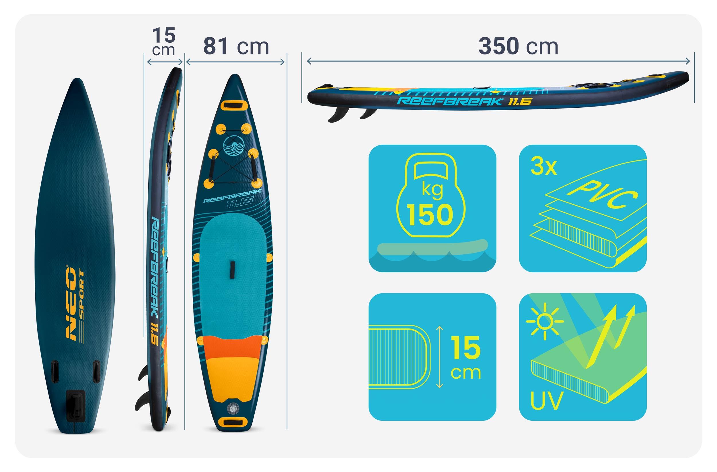 Deska Sup do pływania Neo-sport Reefbreak pompowana Stand Up Paddle 350cm zestaw 7/7