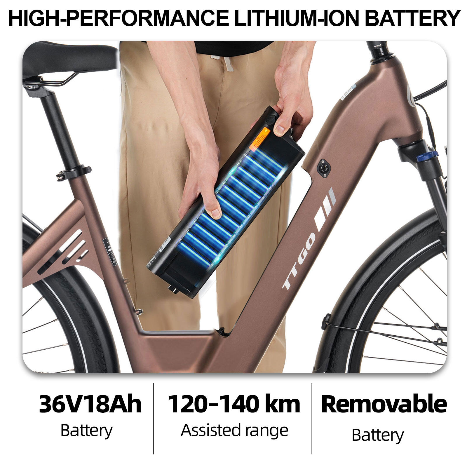 Elektrofahrrad für Erwachsene TTGO C7SE Akku 36V18Ah Reifen 28 Zoll 7/15