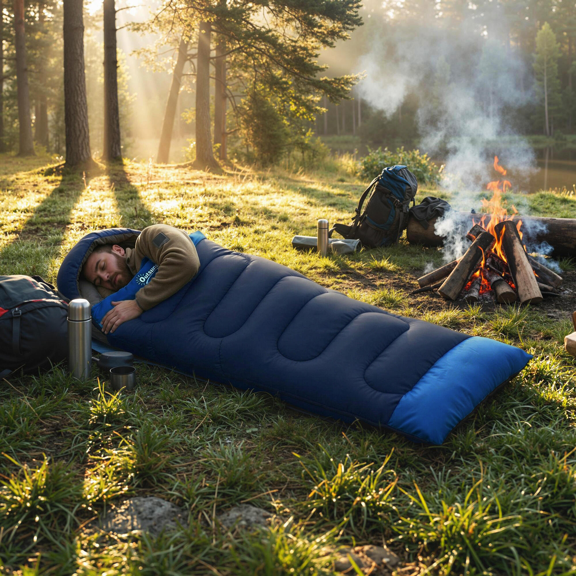 Outsunny Sacco a Pelo Leggero e Compatto, Singolo, Blu Navy 2/7