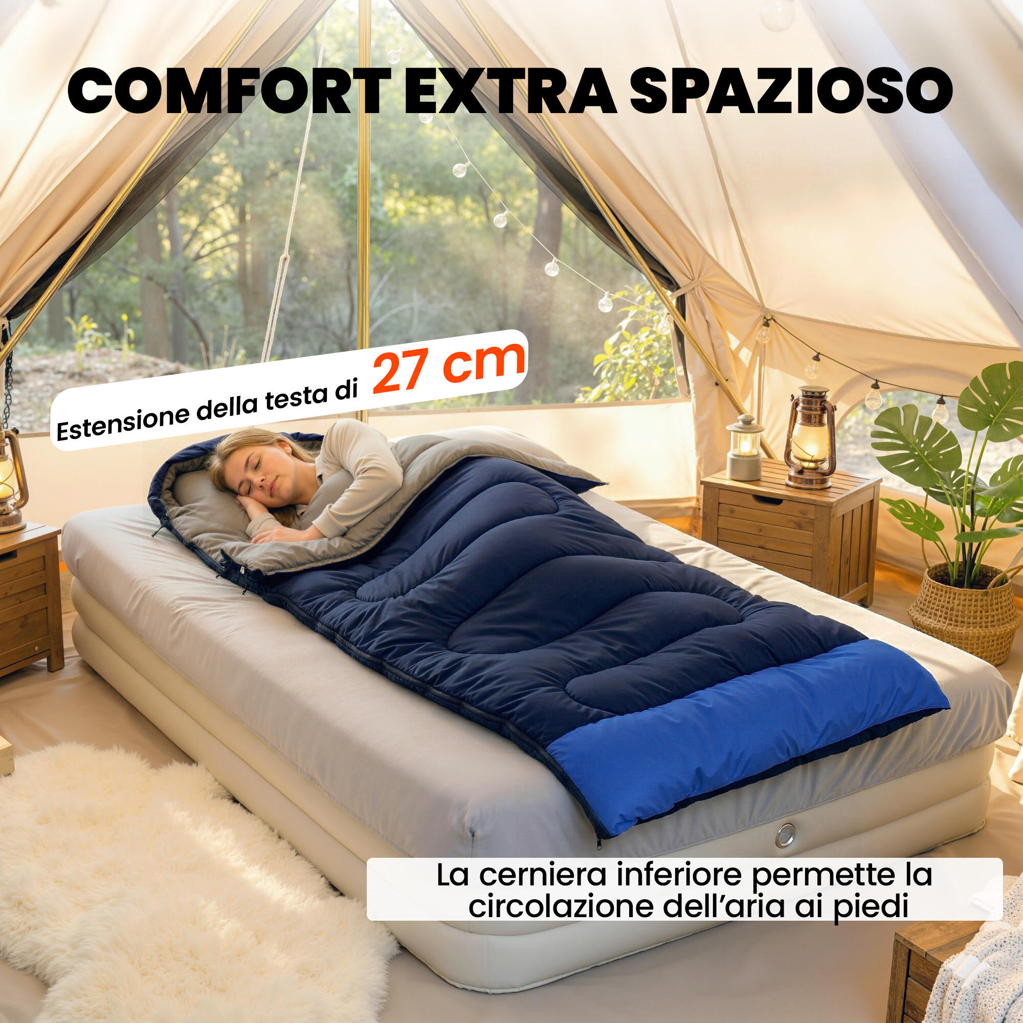 Outsunny Sacco a Pelo Leggero e Compatto, Singolo, Blu Navy 6/7