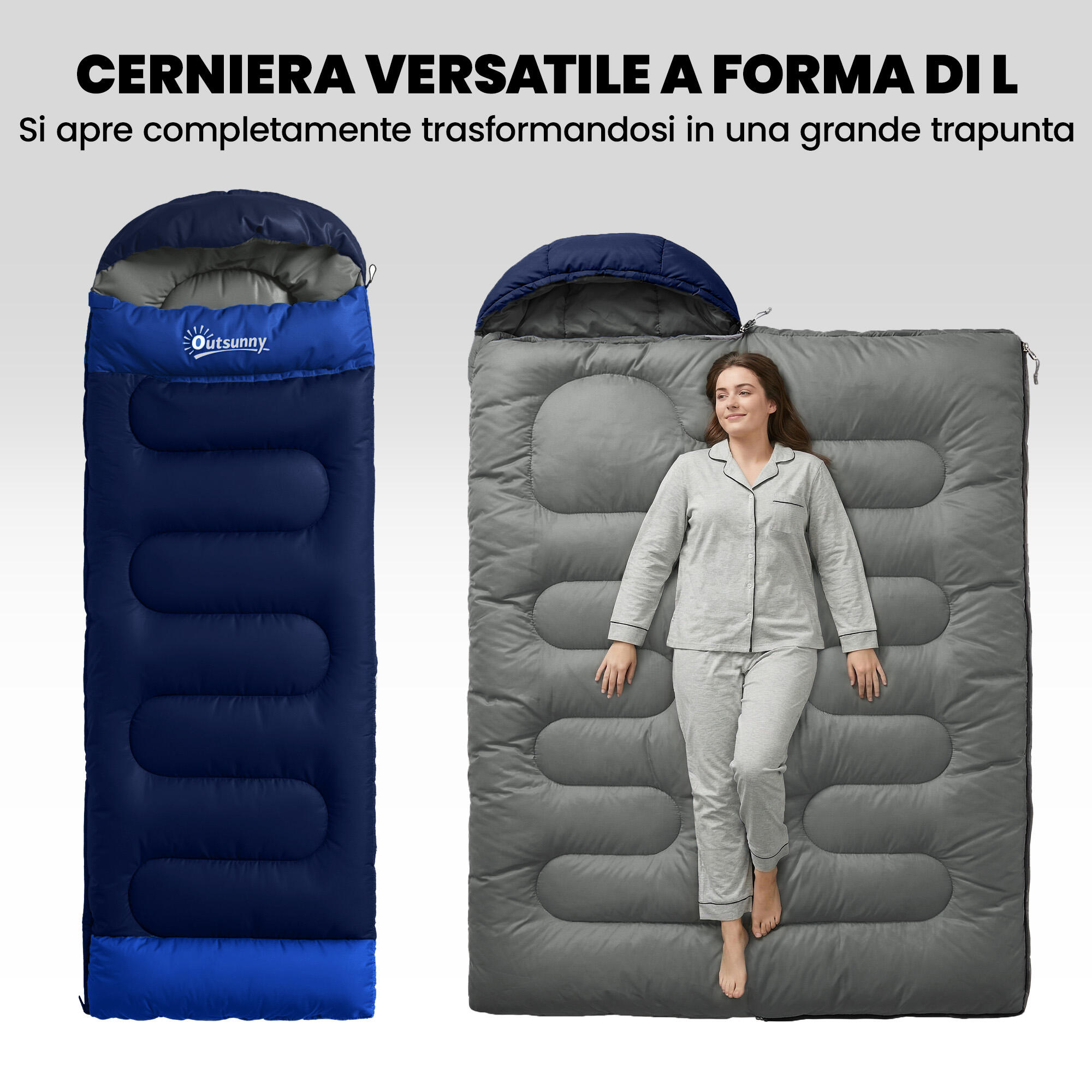 Outsunny Sacco a Pelo Leggero e Compatto, Singolo, Blu Navy 5/7