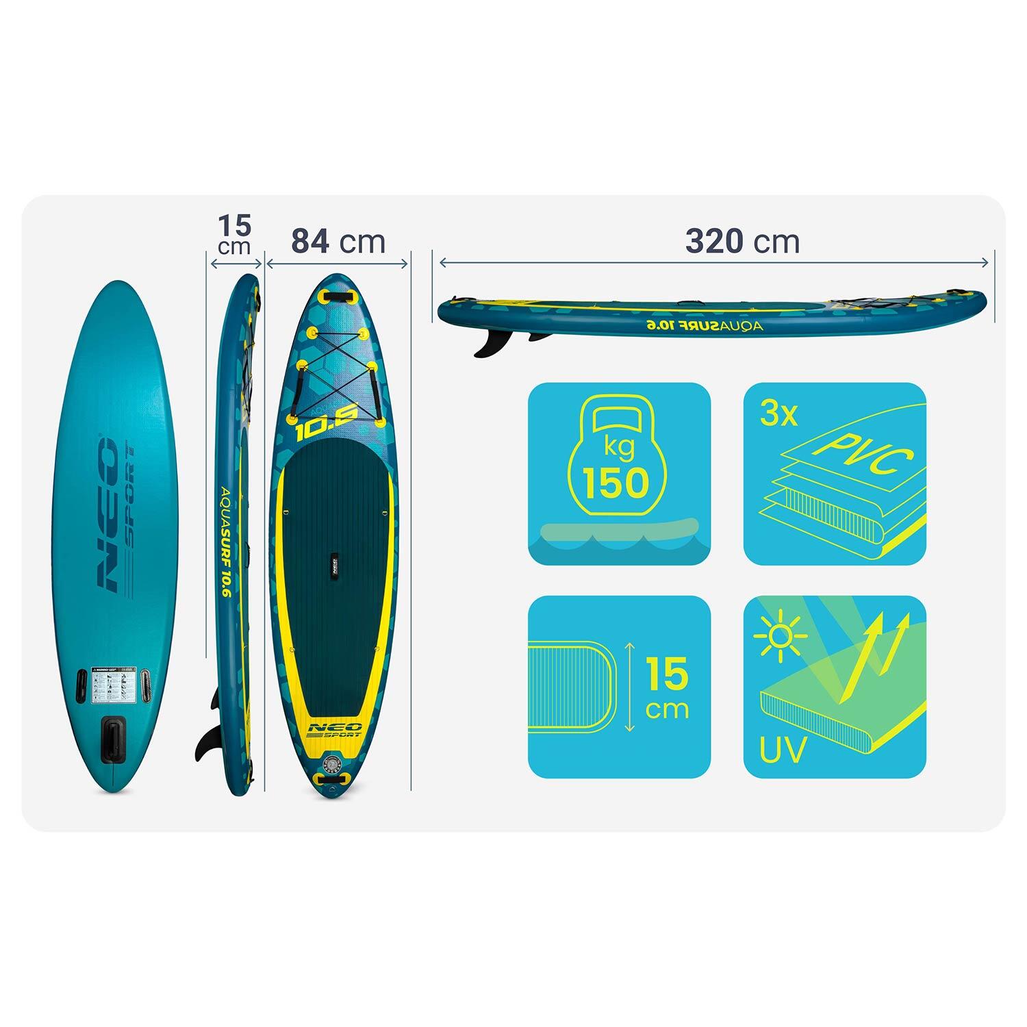 Deska Sup do pływania Neo-sport Aquasurf pompowana Stand Up Paddle 320cm zestaw 7/7