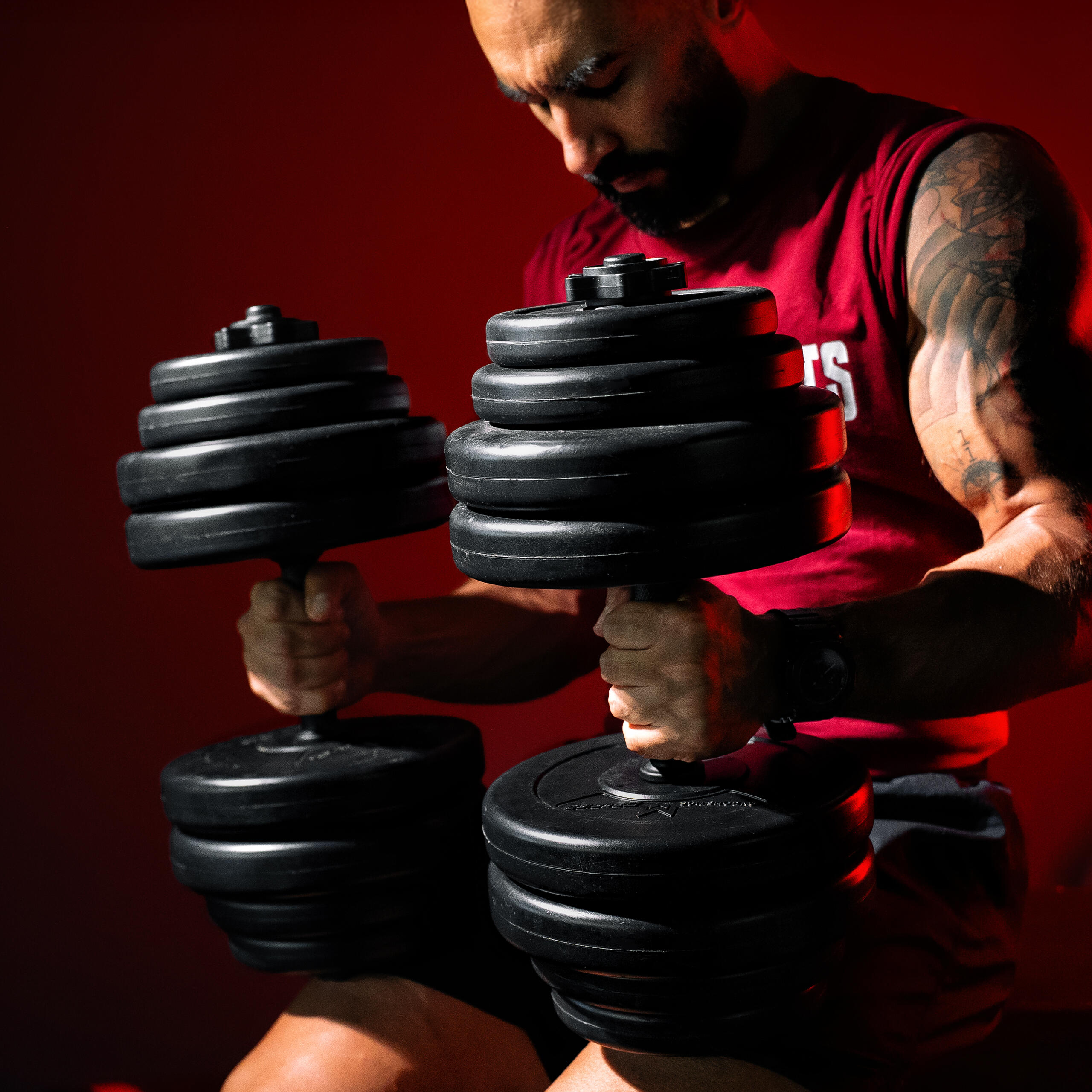 KIT HALTÈRES COURT 30KG AVEC DISQUES PLASTIQUES | MUSCULATION | 25MM 3/7