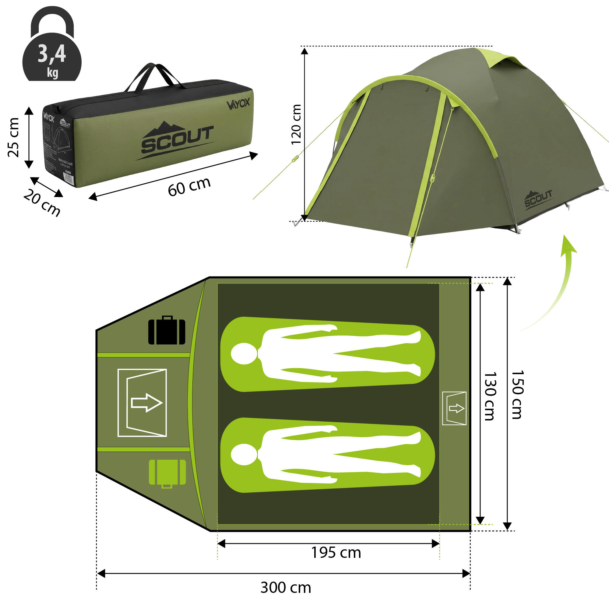 Vayox VA0427 Scout kampeertent 2-persoons 5/7