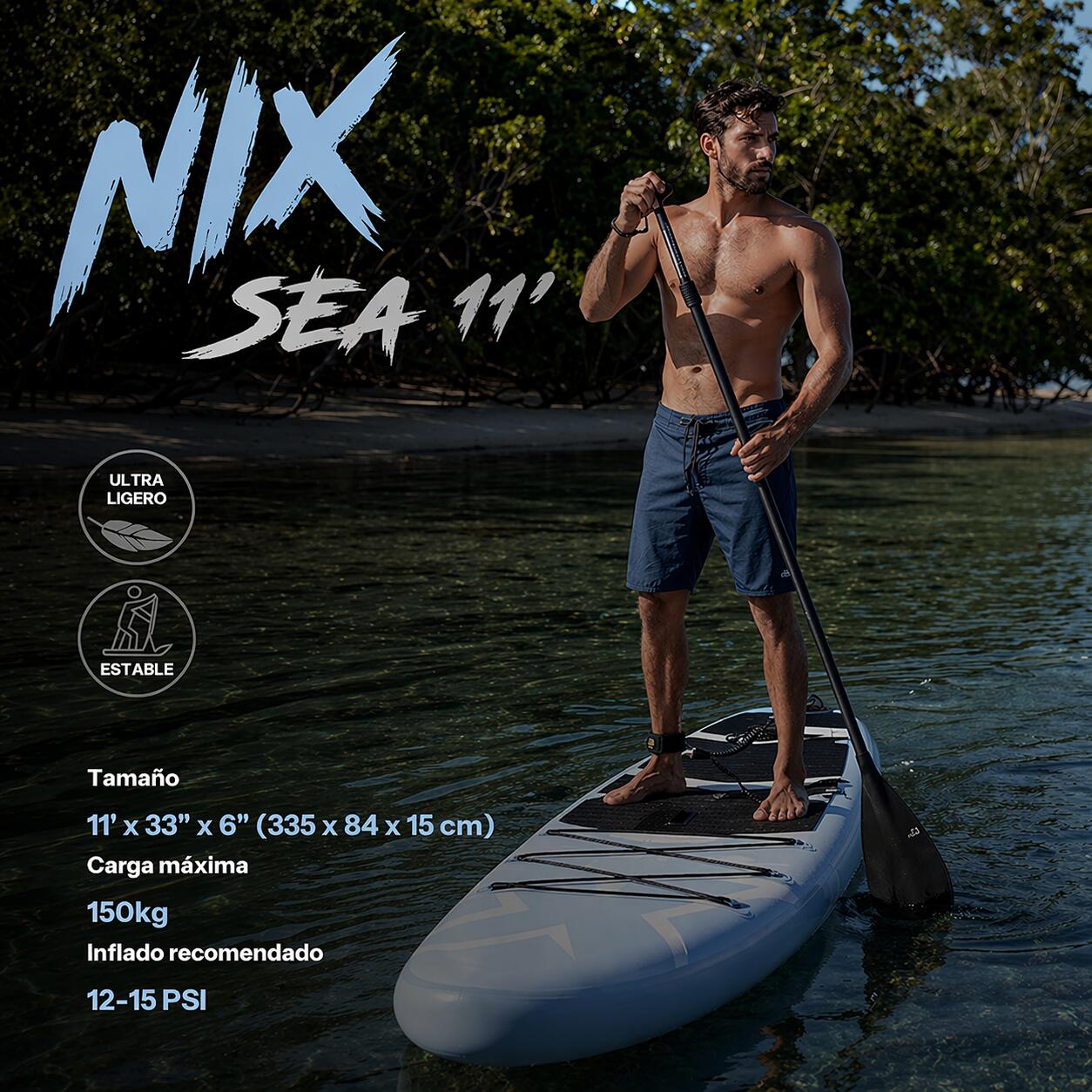 Tabla de Paddle Surf Hinchable de 11" (335 x 84 x 15 cm) hasta 159 kg, Azul 2/7