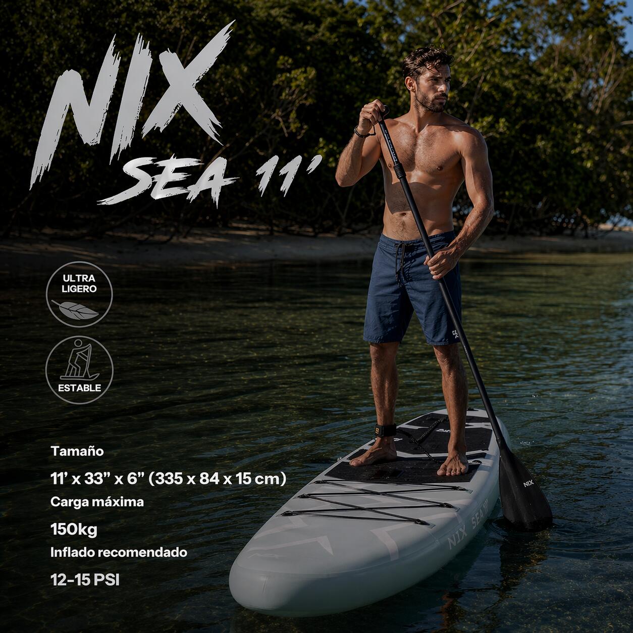 Pack stand up paddle gonflable 11" (335 x 84 x 15 cm), jusqu'à 159 kg, blanc 2/7