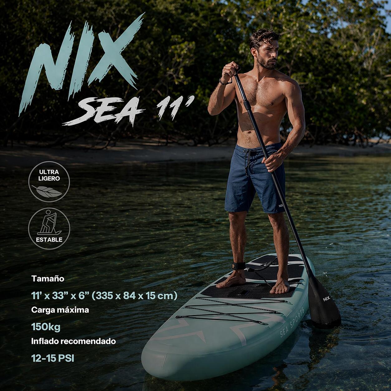 Pack stand up paddle gonflable 11" (335 x 84 x 15 cm), jusqu'à 159 kg, turquoise 2/7
