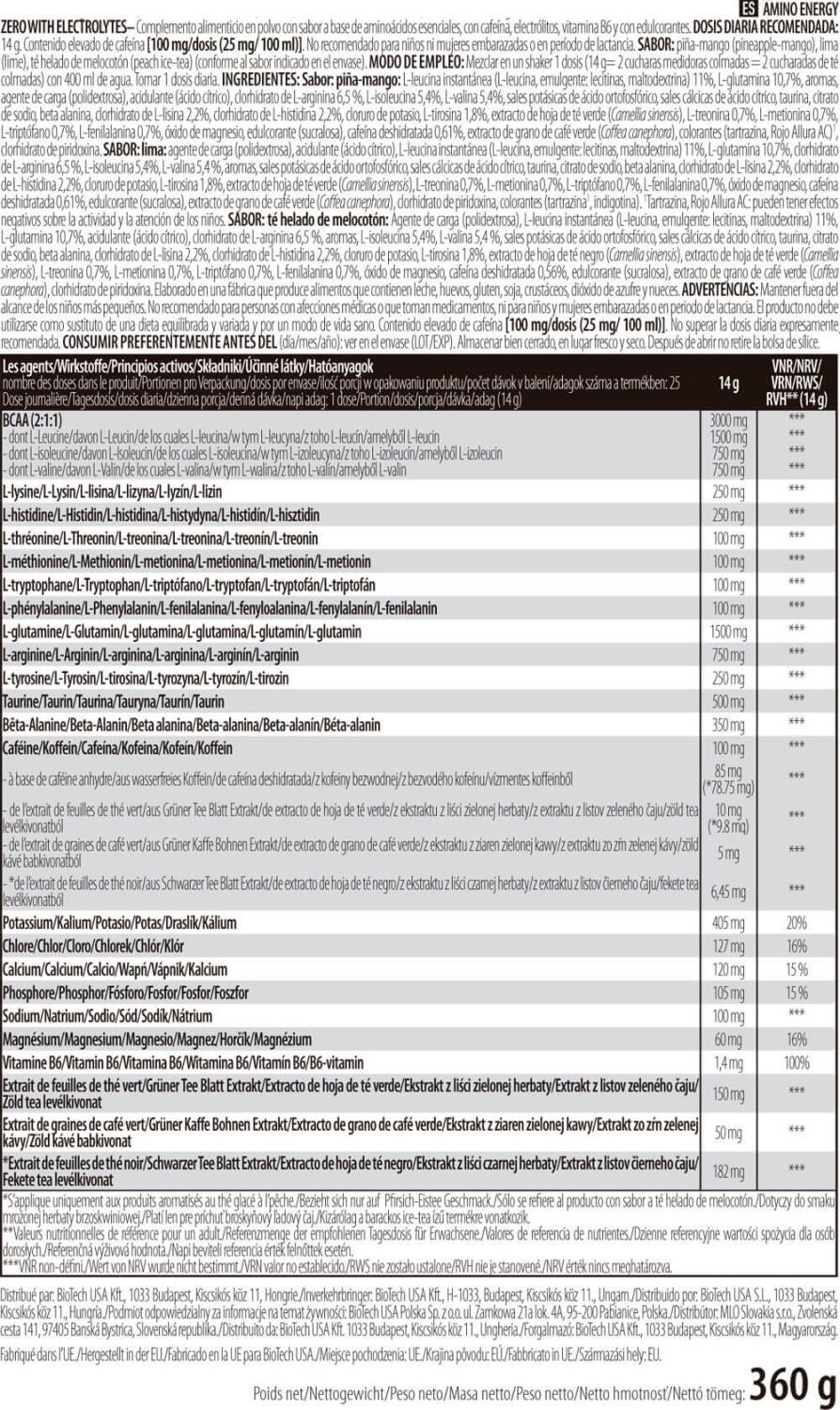 Pre-workout - Amino Energy Zero - Thé Glacé à la Pêche 360g 4/5