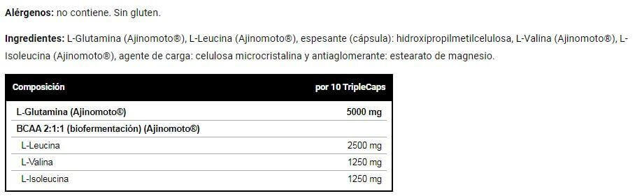 Glutamine + bcaa - 100 triplecaps de VitoBest 2/3