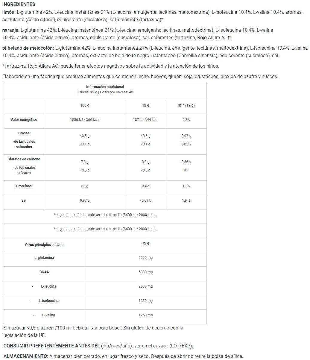 BCAA/Glutamine - BCAA+Glutamine Zero - Citron 480g 4/5