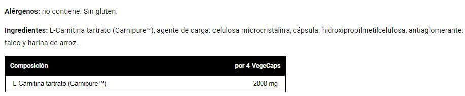 L-Carnitina 500 - 60 Cápsulas vegetales VitoBest 2/3