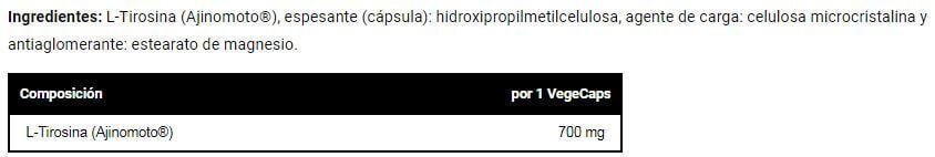 L-Tirosina 700mg - 60 Cápsulas Vegetales VitoBest 2/3