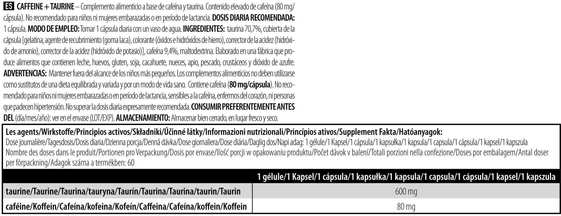 Cafeïne + Taurine 60caps Biotech 4/5