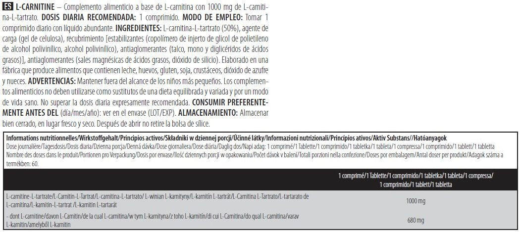 L-Carnitina 1000 - 60 comprimés de Biotech USA 5/6