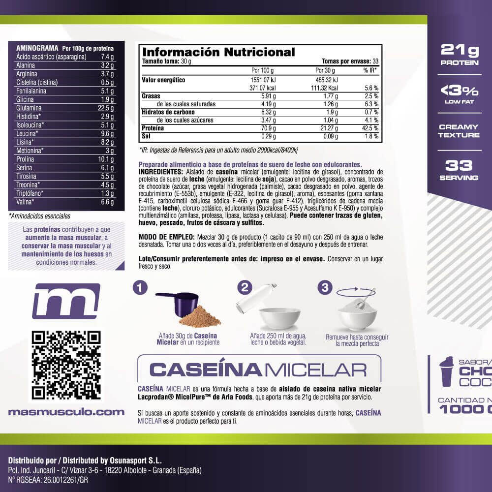 Micellar casein - 1kg Chocolate de MASmusculo 5/6