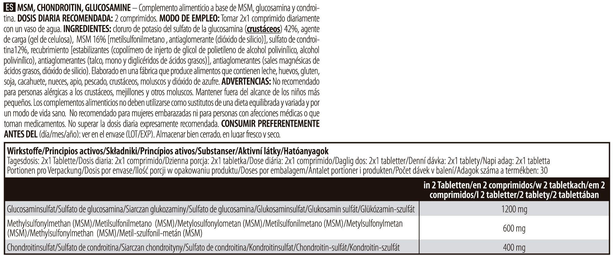 Glucosamine/Chondroïtine - MSM Chondroitin Glucosamine - 60 Comprimés 4/5