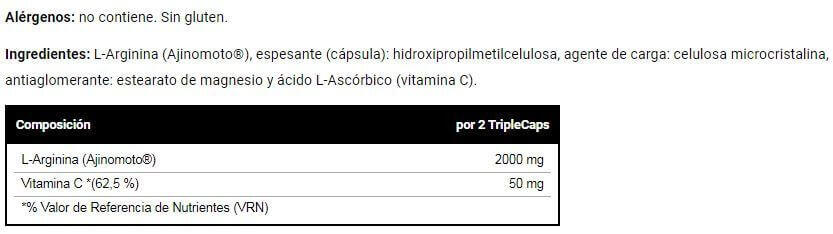 L-arginine 2000 - 100 triplecaps de VitoBest 3/4