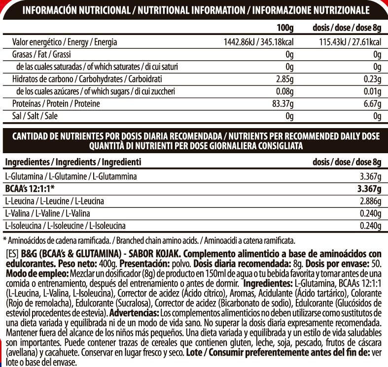 B&G Kojak (BCAA 12:1:1 + Glutamina) Edición Limitada - 400g Fiesta Kojak BIG 4/5