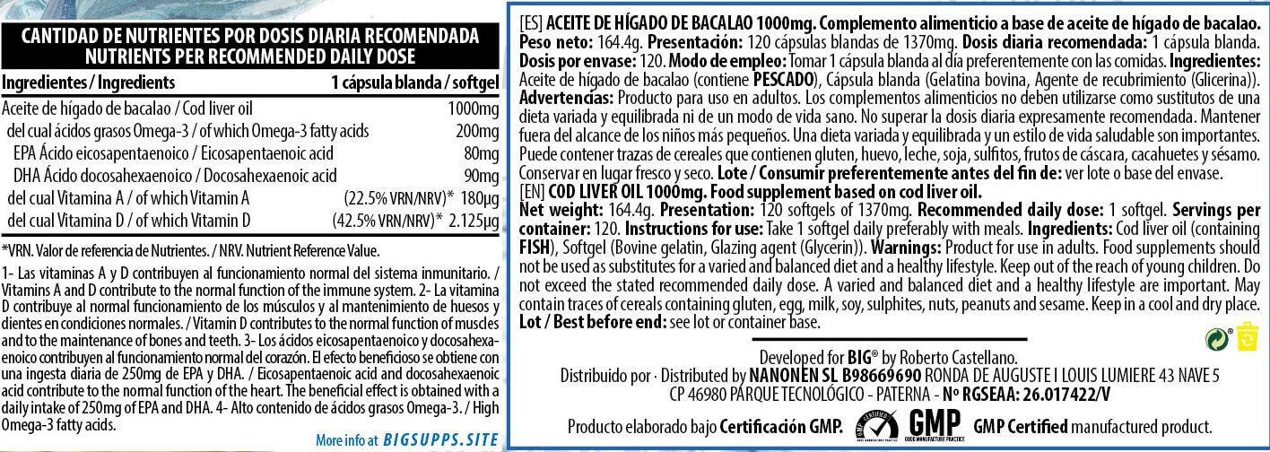 Cod Liver Oil 1000mg - 120 Softgels BIG 3/4