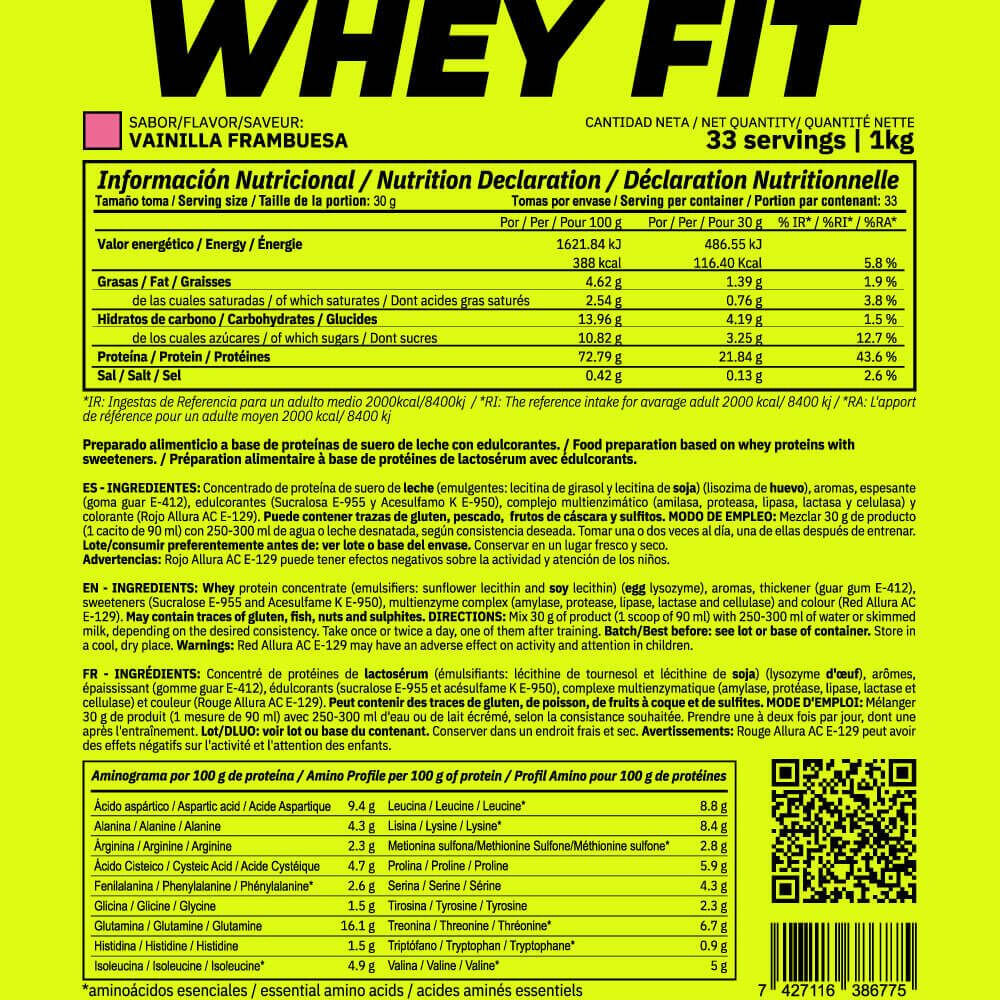 Whey fit - 1kg Framboise Vanille de MASmusculo 4/5