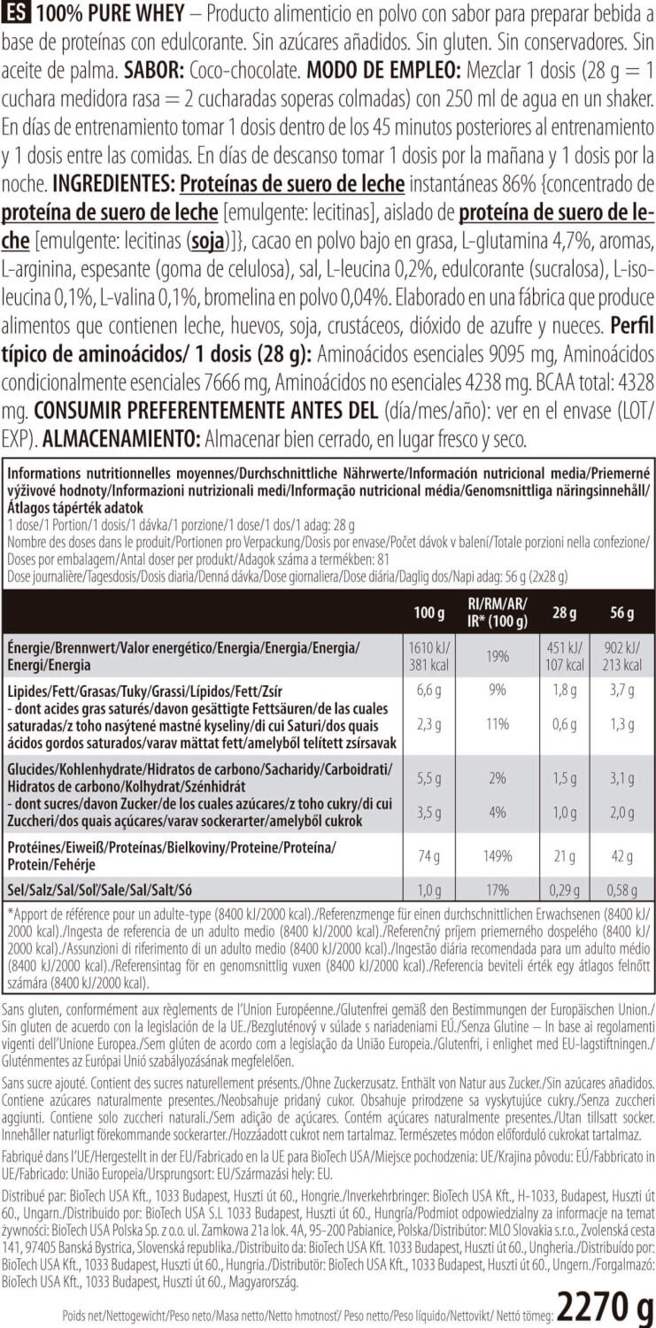 100% pure whey - 2.27kg Chocolate e Coconut da Biotech USA 5/6