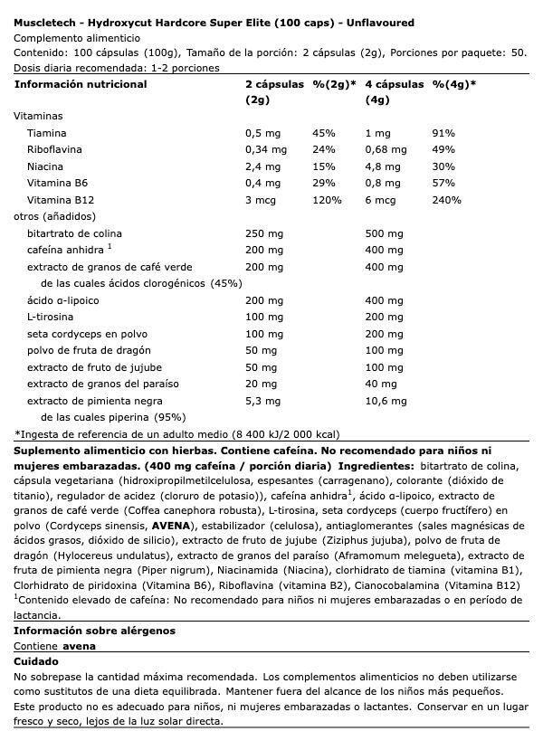 Formula di estratto di erbe - Hydroxycut Hardcore Super Elite - 100 Capsule 5/6