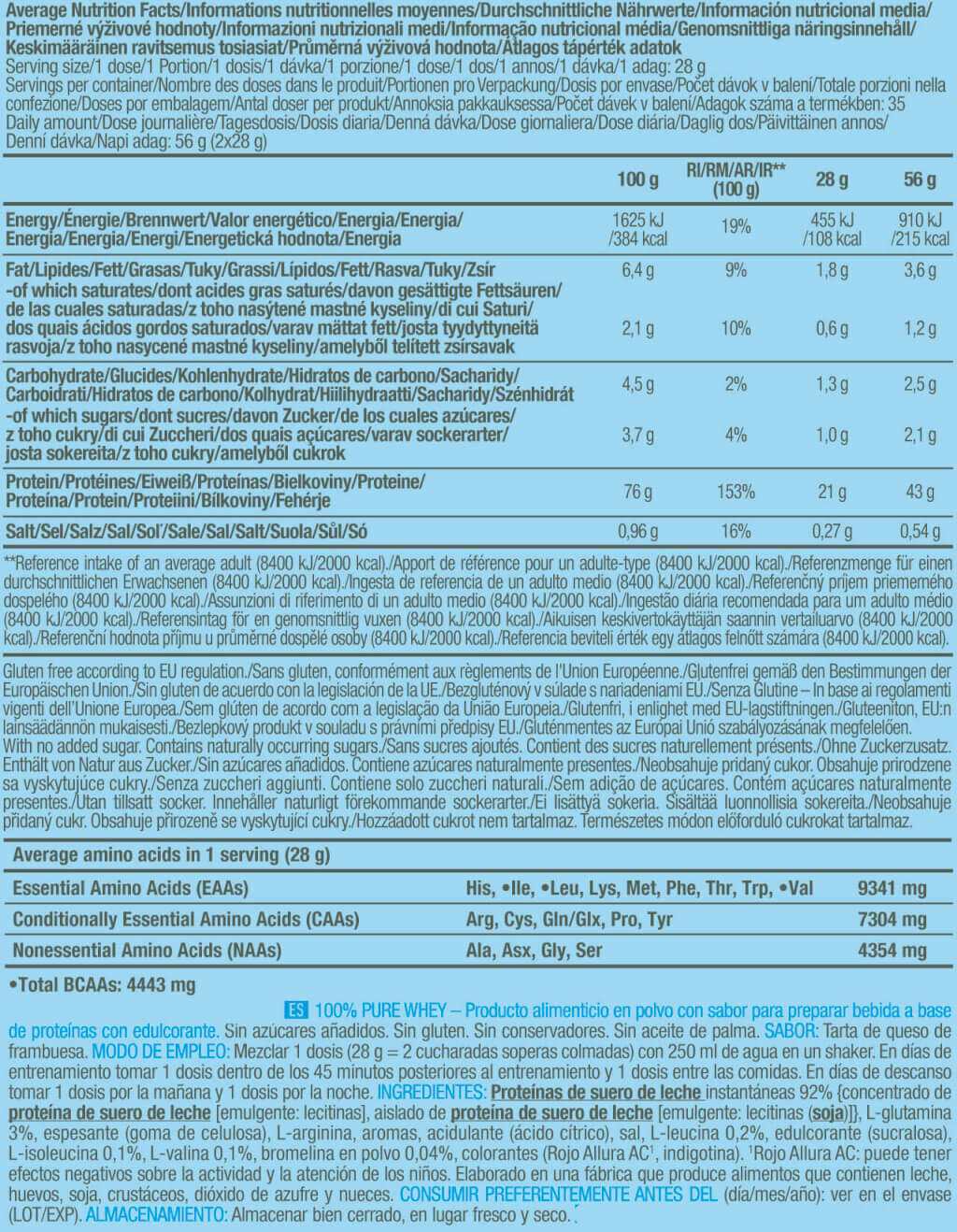 100% Pure Whey - 1kg Frambuesa Cheesecake de Biotech USA 4/5