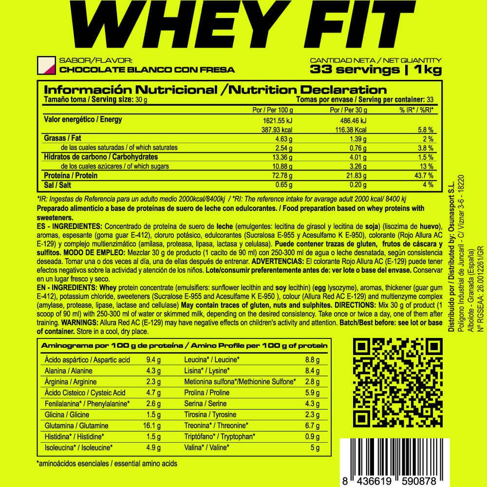 Whey fit - 1kg Chocolat blanc avec fraise de MASmusculo 4/5