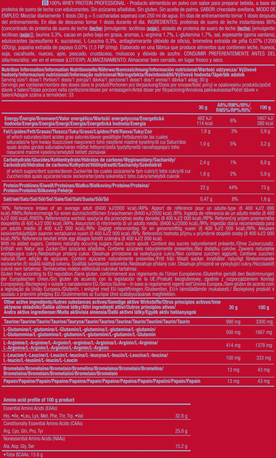 100% Whey Protein Professional - 1Kg Crema de Chocolate y Avellanas Scitec Nutri 5/6