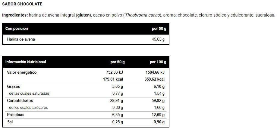 Harina de avena 1 Kg Sabores Vitobest Chocolate 3/4