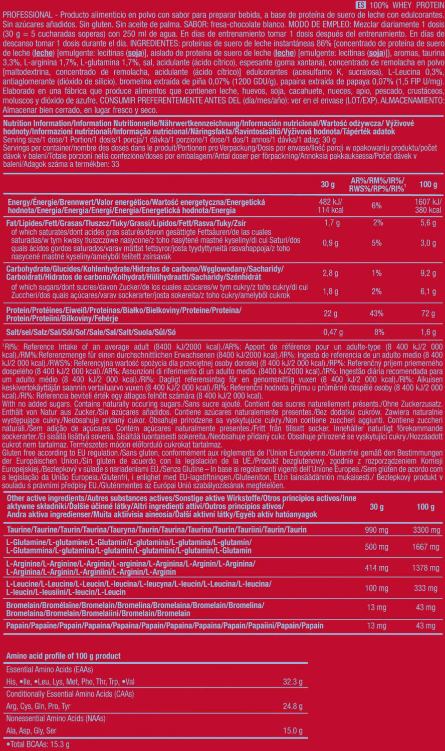 100% Wei-eiwit Professional - 1 kg Aardbei Witte Chocolade Scitec Nutrition 4/5