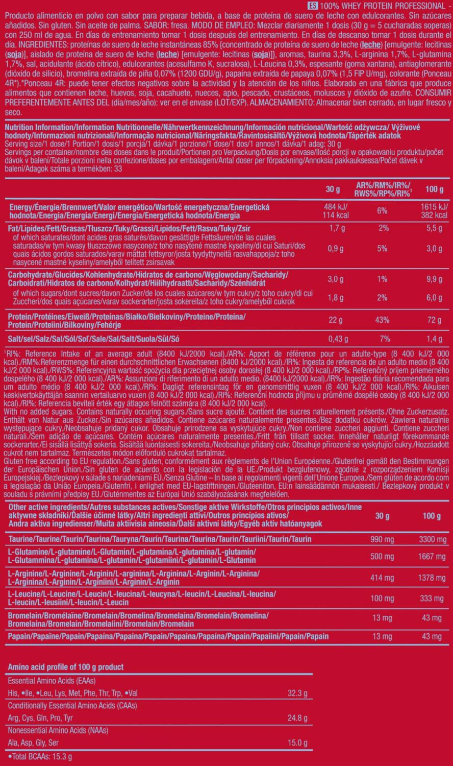 100% Whey Protein Professional - 1Kg Fresa Scitec Nutrition 4/5