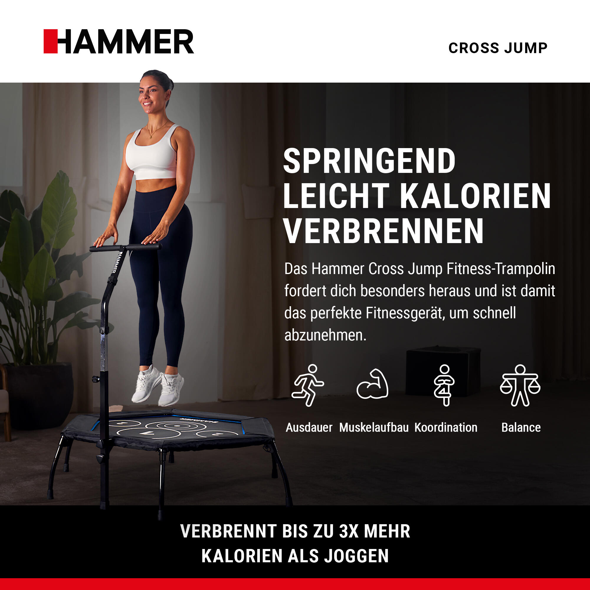 Trampolína s madlem HAMMER Fitness Cross Jump 2/7