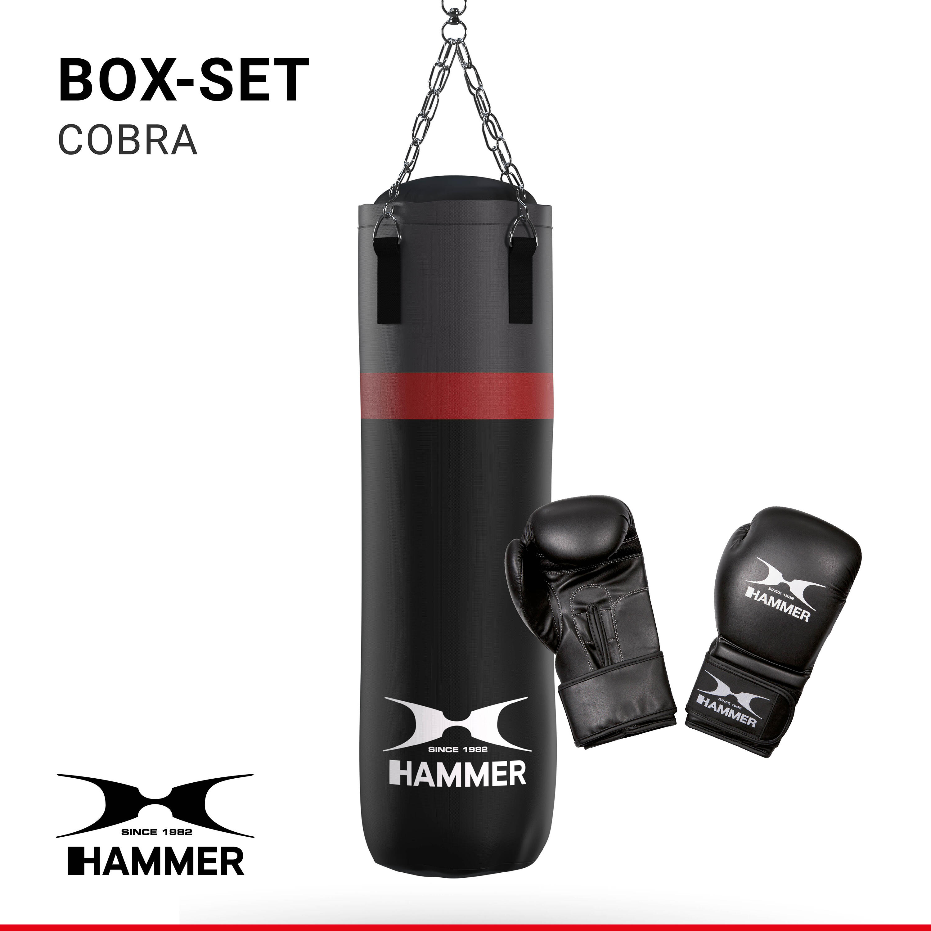 Set de boxeo Cobra 100cm + guantes - Negro - Duradero - Todas las edades- unisex 2/7