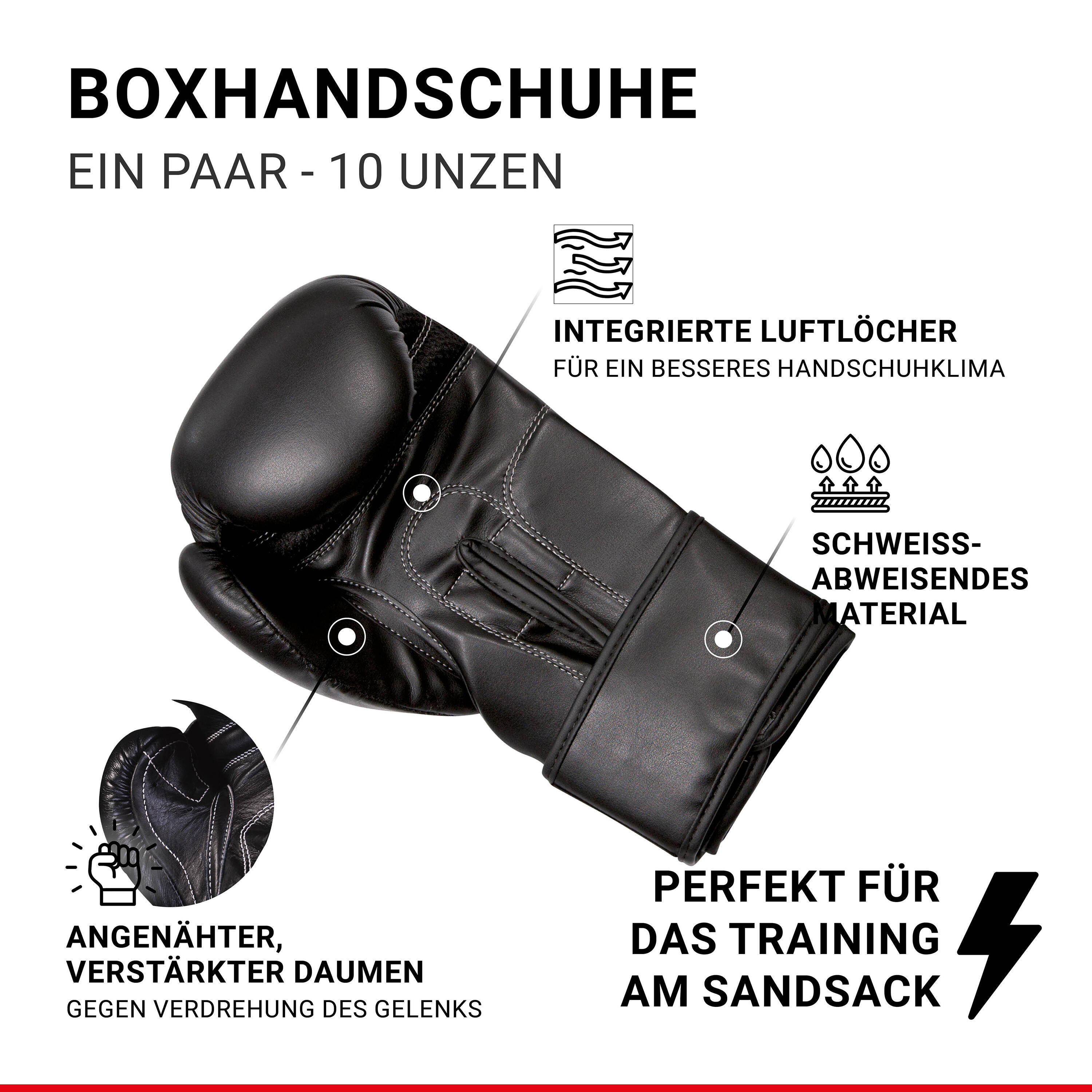 Set de boxeo Cobra 100cm + guantes - Negro - Duradero - Todas las edades- unisex 6/7