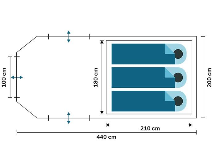 Tente tunnel Helgver 3 Sleeper - 3 personnes - grande avancée - cabine sombre 7/7