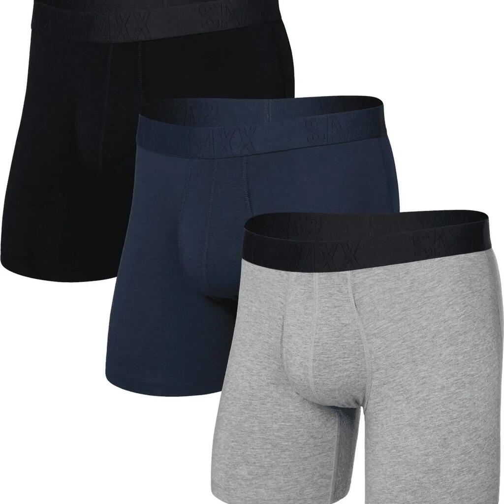 Saxx DropTemp Cooling Cotton Brief Fly Boxer Briefs Gray/Blue/Black Men's (3-Pac