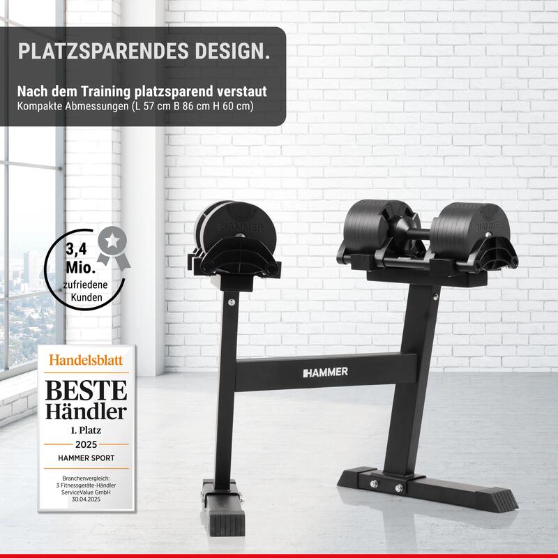 Set Gantere Reglabile cu Suport Hammer StrongLock - Gantere SmartLock set 64 kg