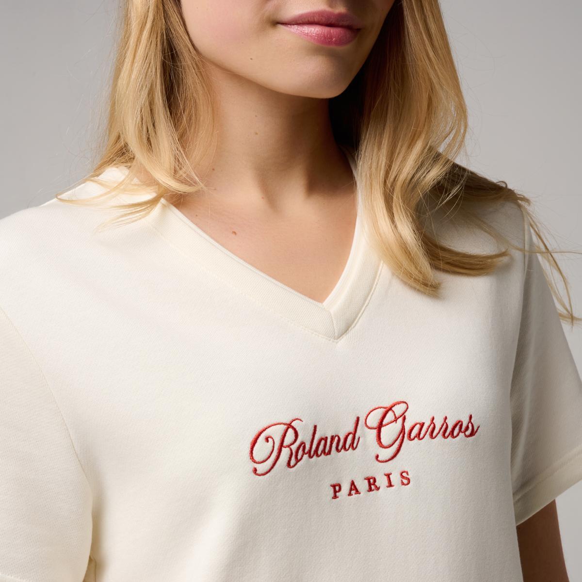 T-shirt Heritage col v femme Roland-Garros - Ecru 2/5