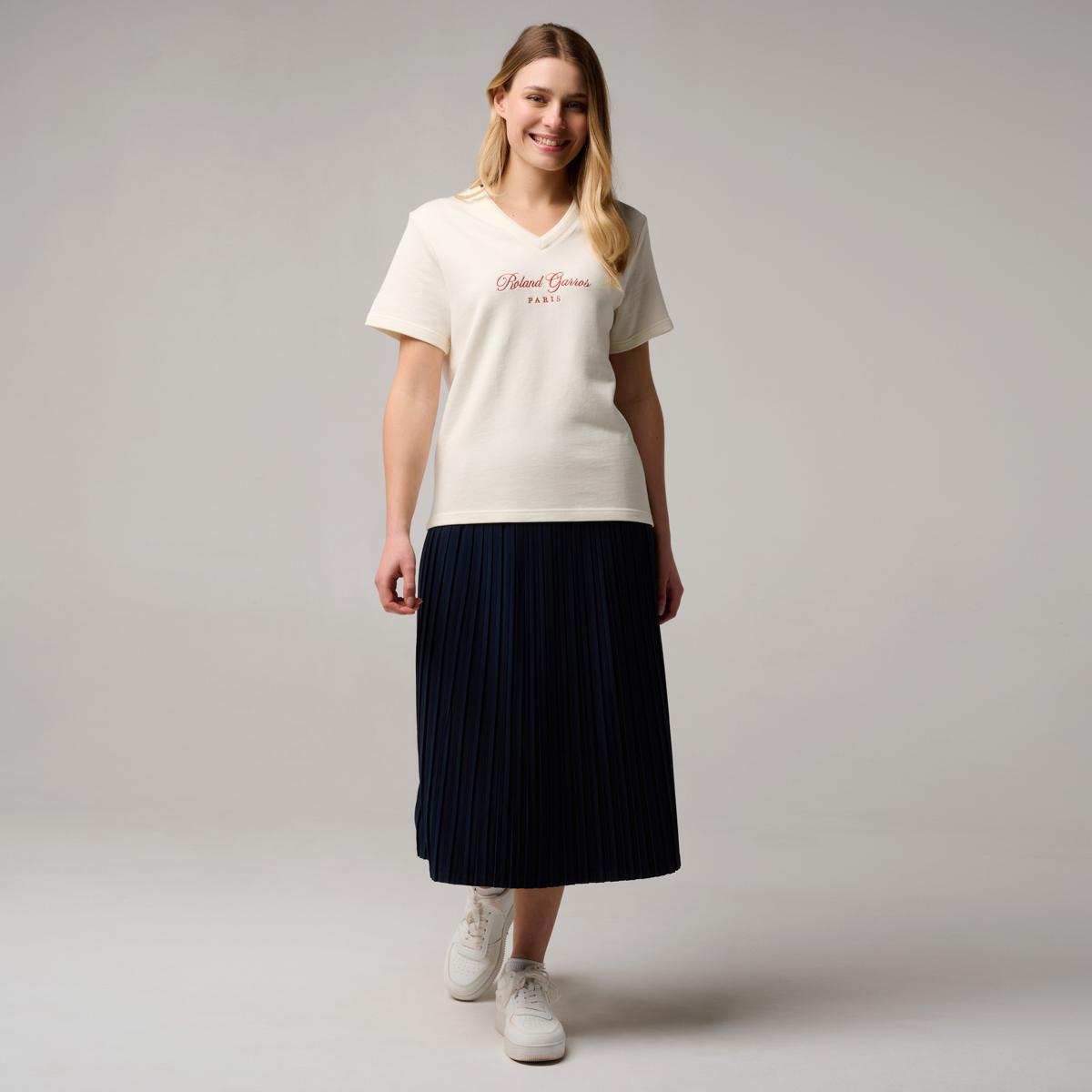 T-shirt Heritage col v femme Roland-Garros - Ecru 4/5