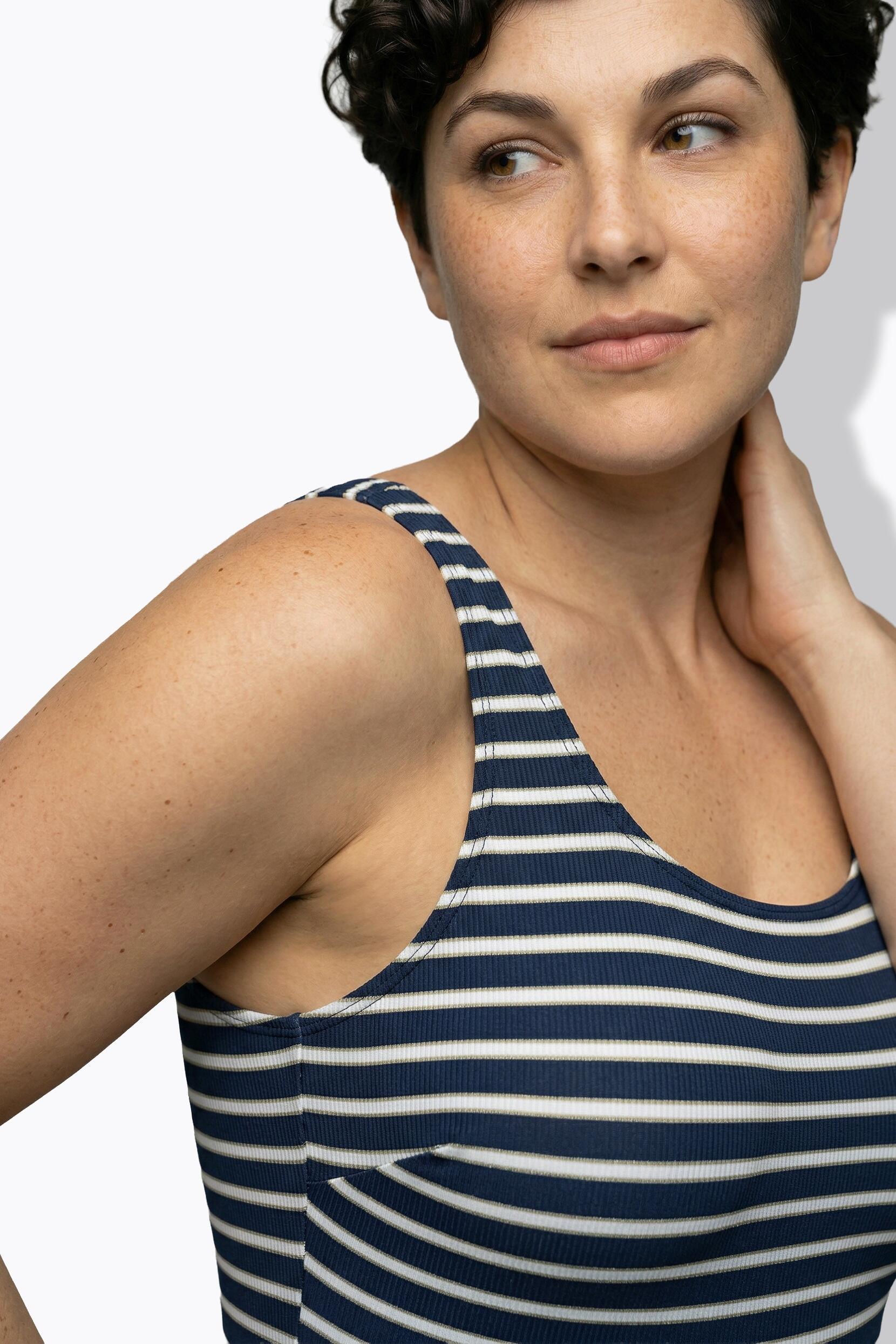 Femme Maillot de bain sans bonnets souples décolleté rond et motif à rayures 3/7