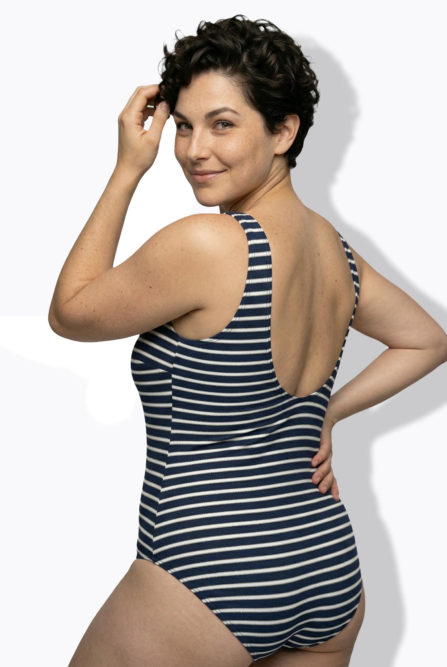 Femme Maillot de bain sans bonnets souples décolleté rond et motif à rayures 2/7