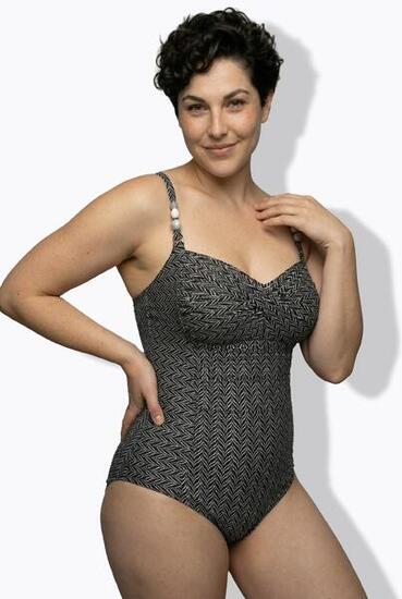 Femme Maillot de bain à bonnets souples drapé et matière texturée motif chevrons