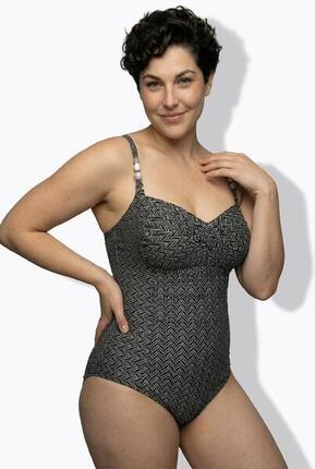 Femme Maillot de bain à bonnets souples drapé et matière texturée motif chevrons