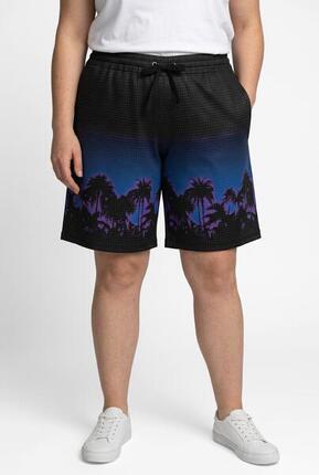 Femme Short technique jambe large et taille élastique bordure motif palmiers