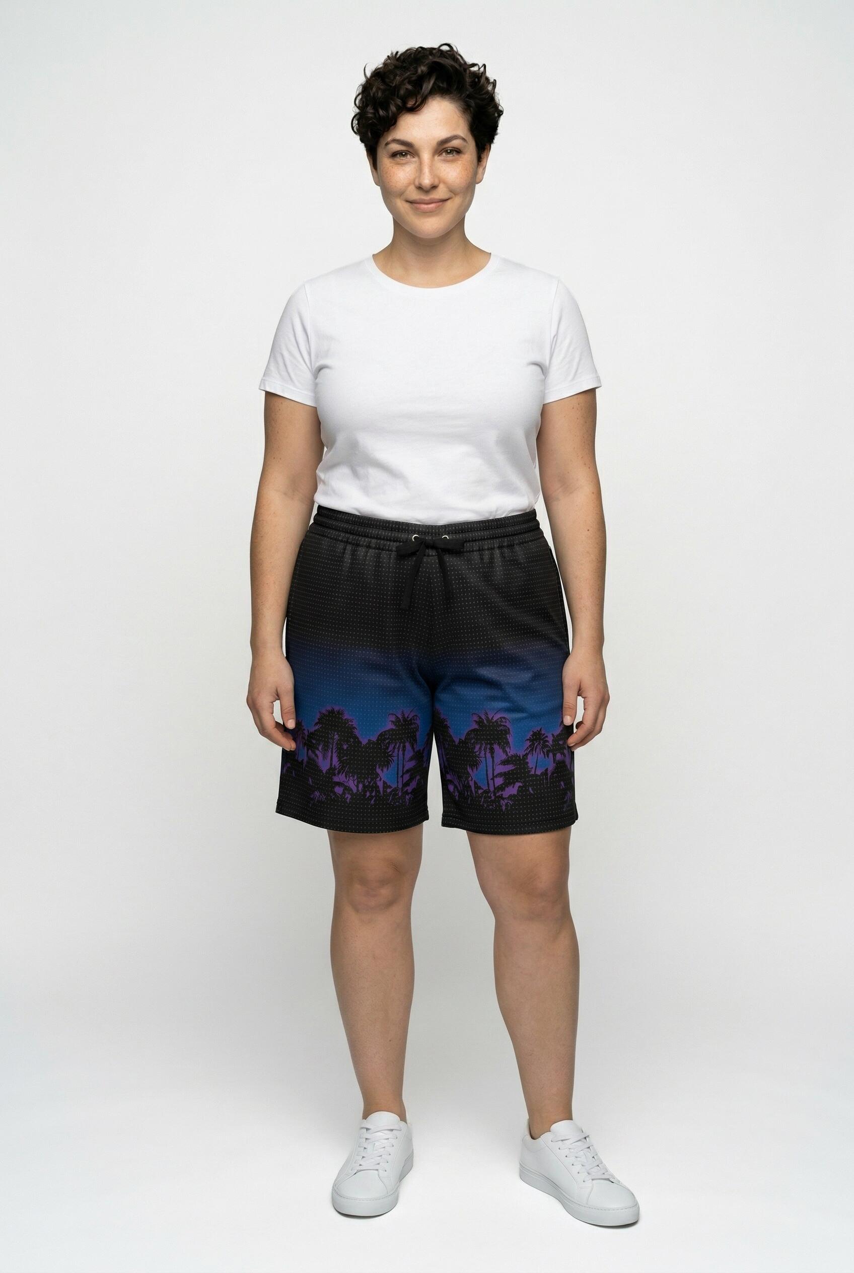 Femme Short technique jambe large et taille élastique bordure motif palmiers 6/7