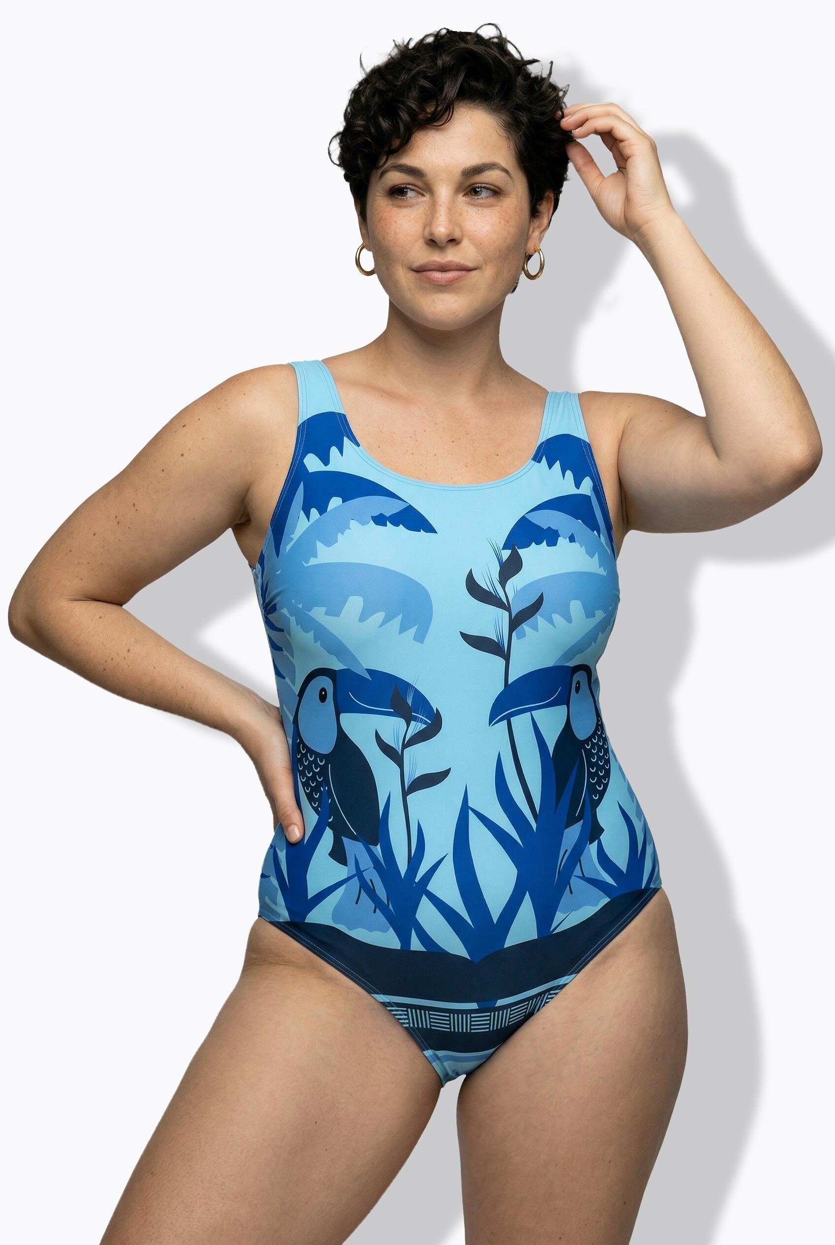 Femme Maillot de bain motif toucans sans bonnets souples décolleté rond 5/7