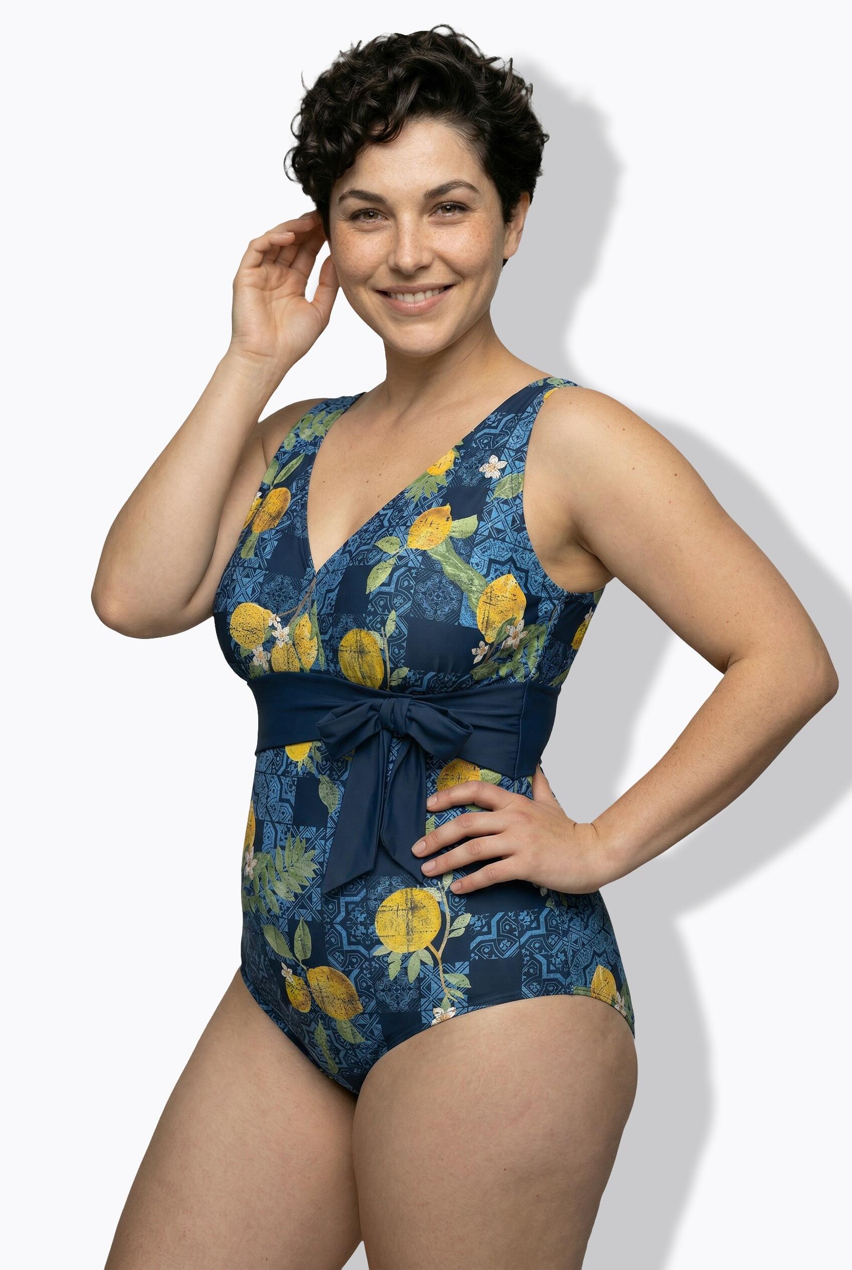 Femme Maillot de bain motif citrons bonnets souples et ruban à nouer 1/7