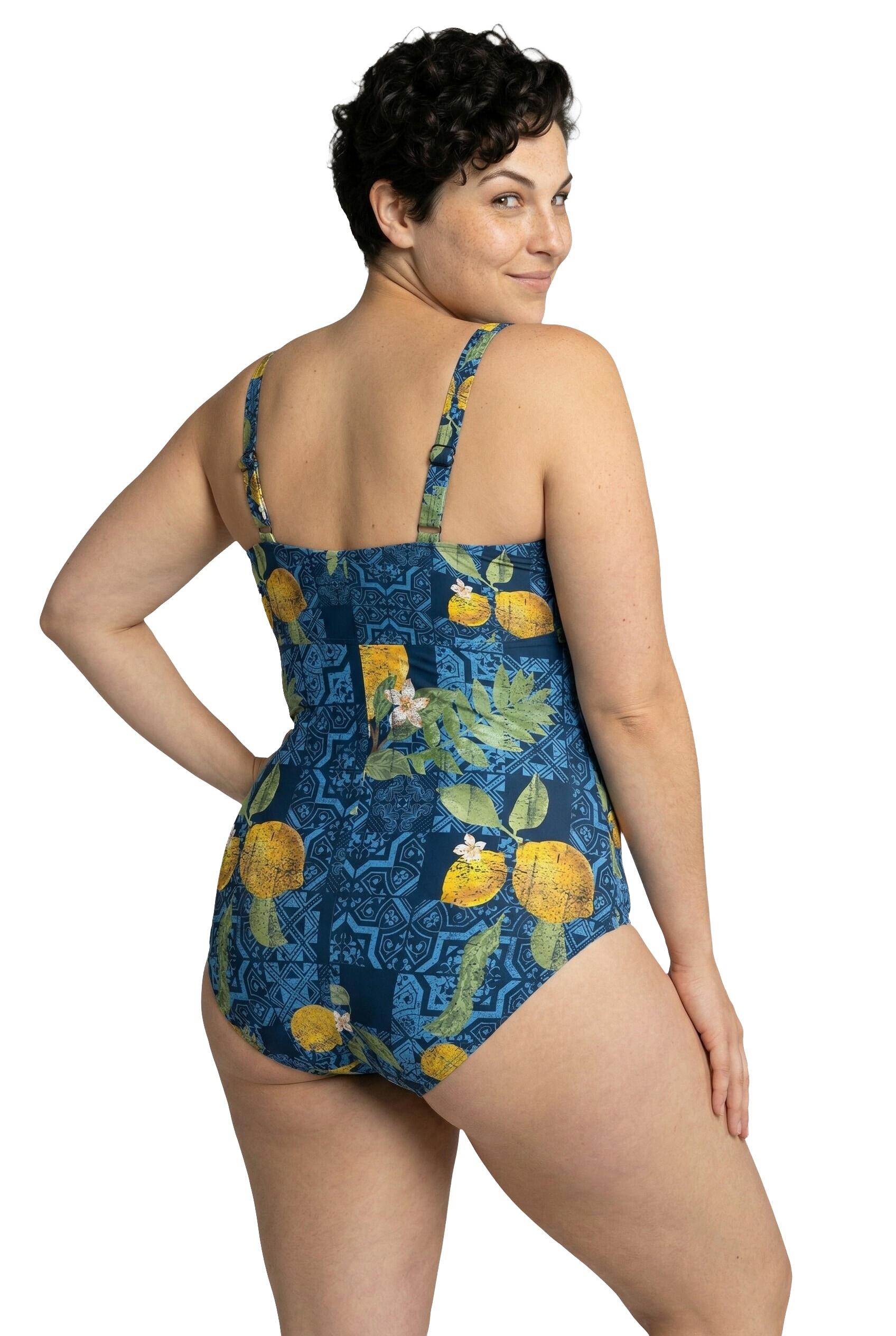 Femme Maillot de bain motif citrons bonnets souples et ruban à nouer 7/7