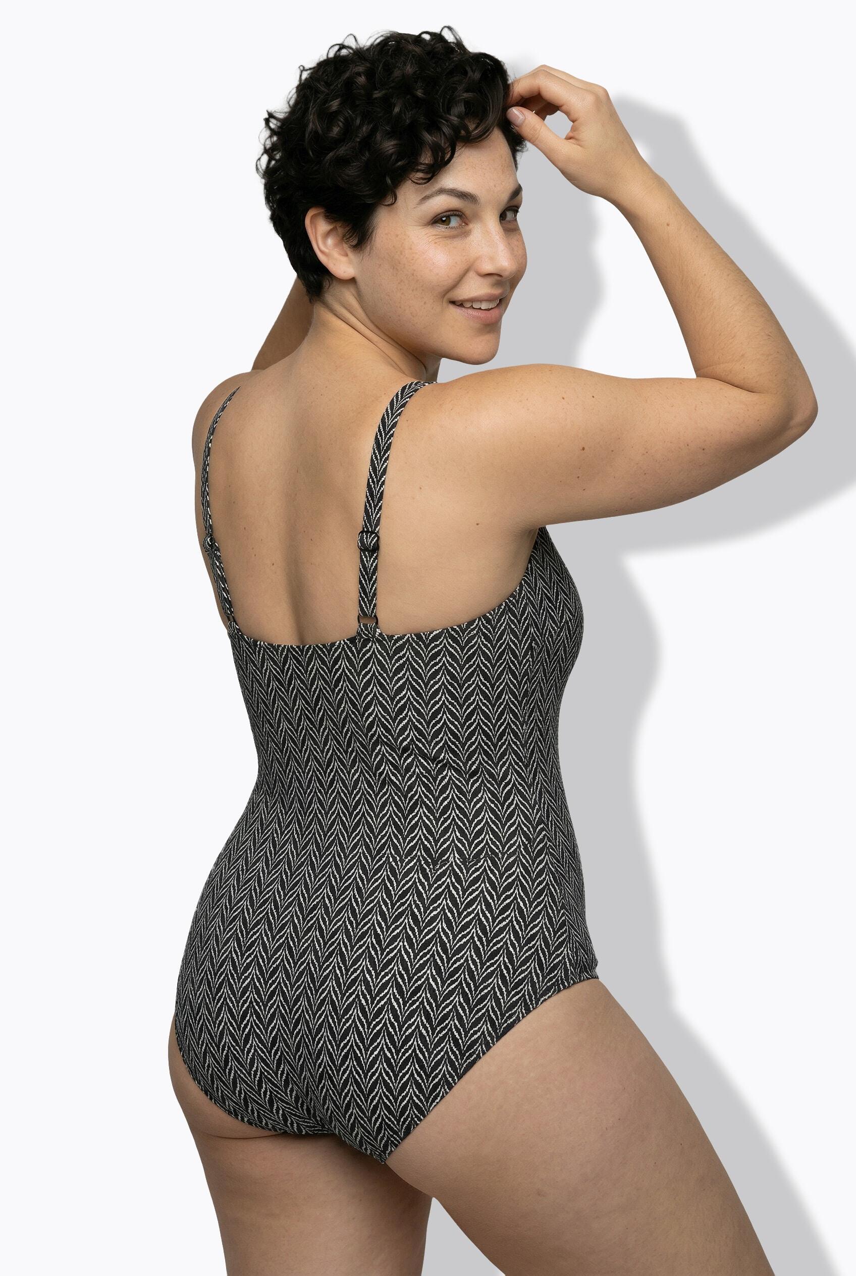 Femme Maillot de bain à bonnets souples drapé et matière texturée motif chevrons 2/7